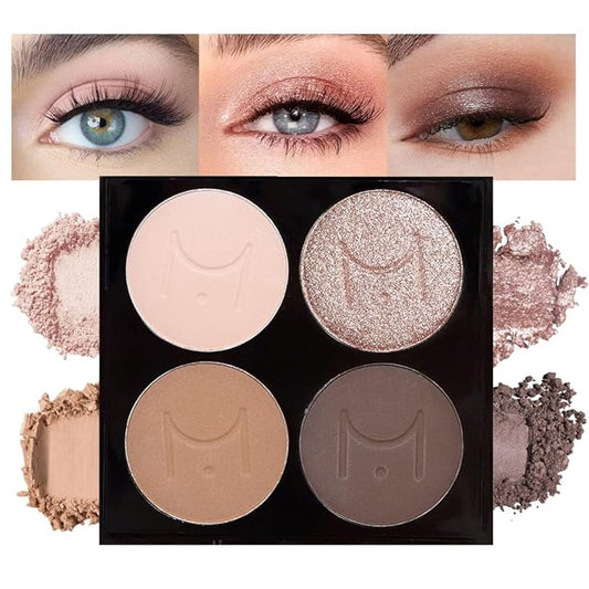 4 Colors Eyeshadow Makeup Palette,Nude Champagne Gold Light Dark Brown Highly Pigmented Natural Neutral Eye Shadow Palette with Mirror,Long Lasting Naturing-Looking,Waterproof,Blendable
