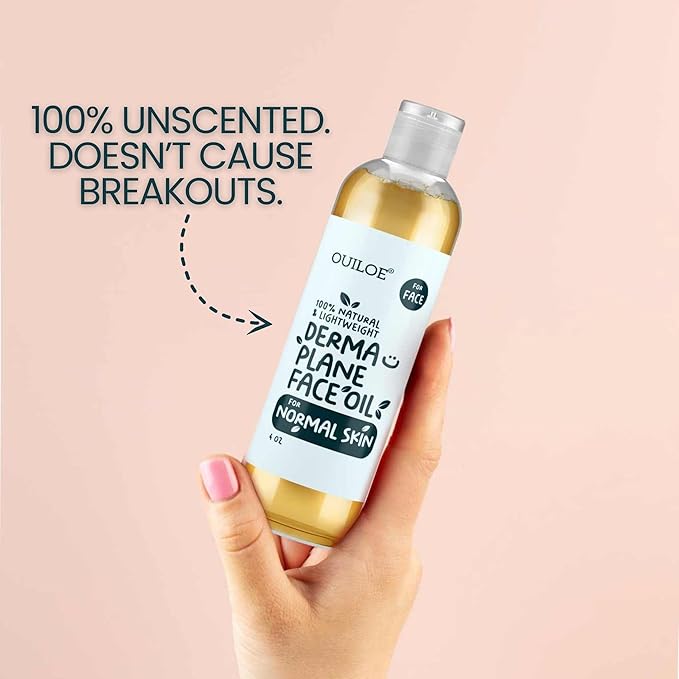 Dermaplane Oil for Women with Normal Skin - Lightweight Face Shaving Oil, Natural Facial Shave Oil, Use with a Dermaplaning Tool, Razor, Shaver or Microblade for Close Shave 4oz by Ouiloe