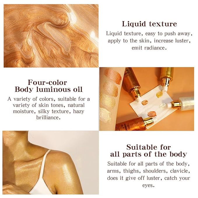 Shimmer Body Oil-Bronze Gold Face Brighten Pearl Highlighter