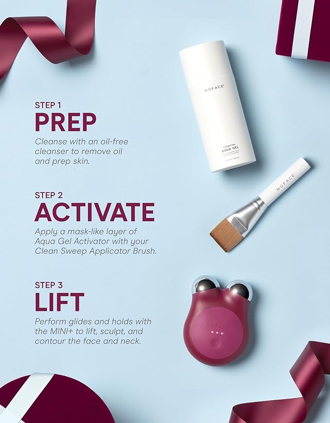 NuFACE MINI+ Microcurrent Facial Device Kit - Limited Edition FDA Cleared Face Massager Device + Microcurrent Gel Activator & Applicator Brush - Velvet Rose