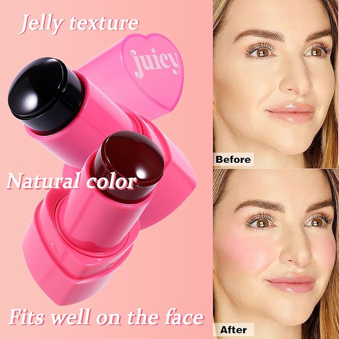 Water Jelly Tint Blush, 3-In-1 Multi-Use Blush Cream Blush Stick for Eyes, Cheeks & Lips, Hydrating & Bouncy Jelly Texture, Blends Perfect for Skin Portable Multipurpose Long Lasting Waterproof(05, s)