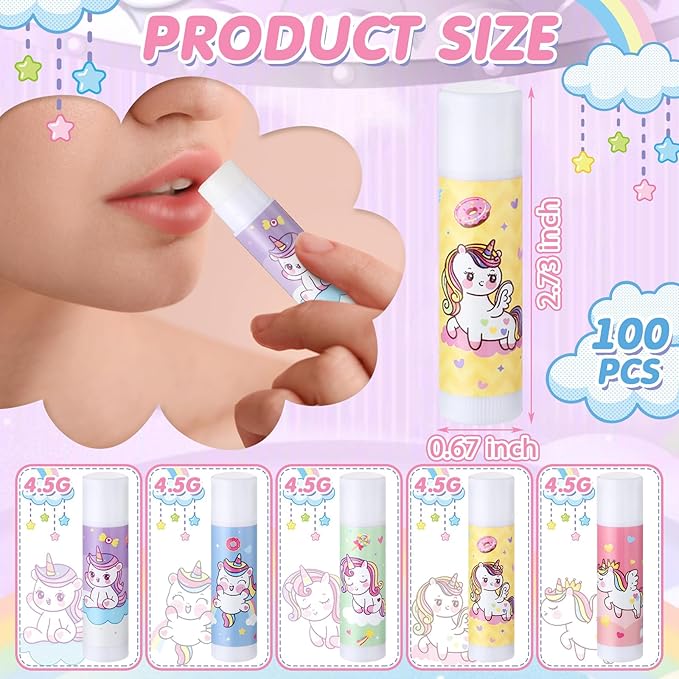 100 Pcs Unicorn Party Favors Lip Supplies
