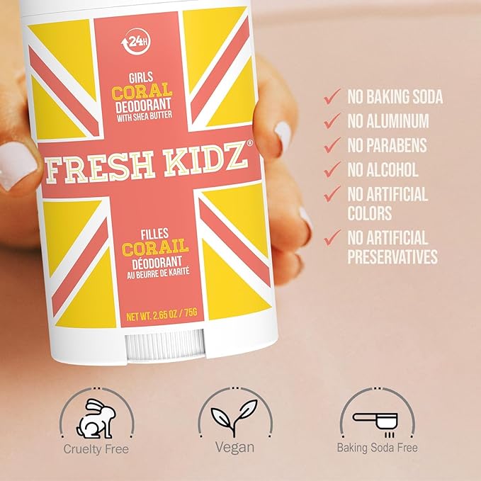 Fresh Kidz Body Wash 16.9 fl.oz. and Stick Deodorant 2.65 oz for Kids and Teens - Girls "Coral" Set