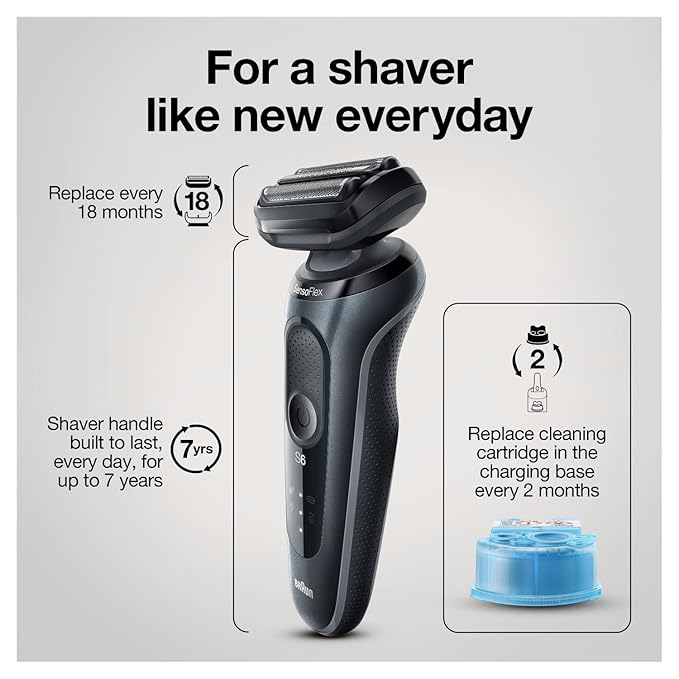 Braun Series 6 6075cc Electric Shaver with SmartCare Center and Precision Trimmer, Wet & Dry, Rechargeable, Cordless Foil Shaver, Black