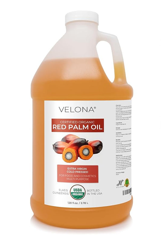velona USDA Certified Organic Red Palm Oil 1 Gallon / 128 Fl Oz | Food and Cosmetic Grade | in jar | Extra Virgin, Cold Pressed | Skin, Face, Body, Hair Care | Use Today - Enjoy Results