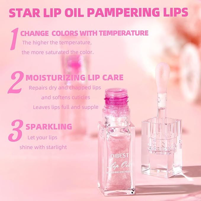 LANGMANNI Hydrating Lip Glow Oil,Moisturizing Nourishing Lip Oil,Light Colour Gloss Tinting And Non-sticky Lip Oil For Dry Lips Lip Care (Color Changing 2Pcs)