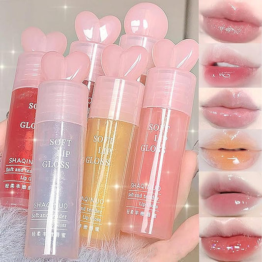 6 Colors Plumping Lip Gloss Set, Hhydrating Water Mirror Clear Lipstick Makeup, Shimmery Glitter Moisturizing Lip Gloss with Shimmery Finish - Lightweight, Sheer, and Hydrating