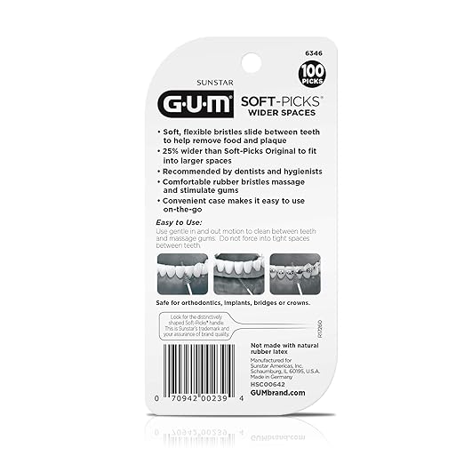 GUM Soft-Picks Wider Space, Easy to Use Dental Picks for Teeth Cleaning and Gum Health, with Convenient Carry Case, Dentist Recommended Dental Picks, 100 Count