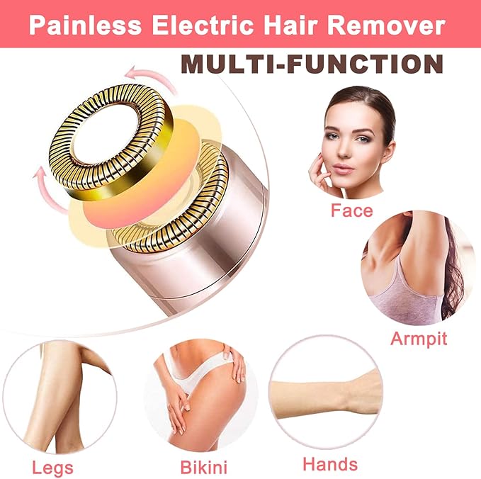 Facial Hair Remover for Women - Removal Shaver for Women - USB Rechargeable Lady Face Razor Trimmer for Face Lips Chin Peach Fuzz Arms Legs and Bikini Line