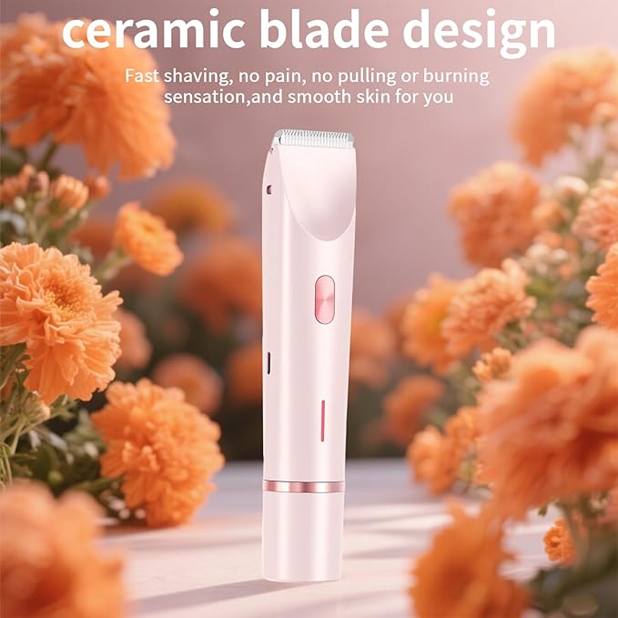 2025 New 2-in-1 Electric Shaver & Bikini Trimmer for Women - Painless Electric Razor for Face, Body & Intimate Areas, Cordless Wet/Dry Shaver with Dual Blades, Waterproof for Shower & Travel (Pink)