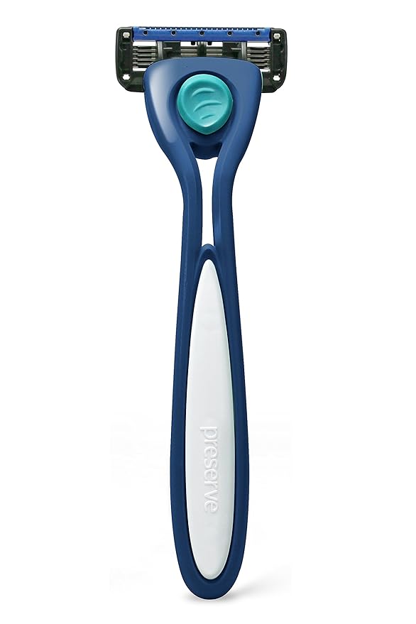 Preserve Shave 5 Five Blade Refillable Razor, Made from Recycled Materials, Navy Blue