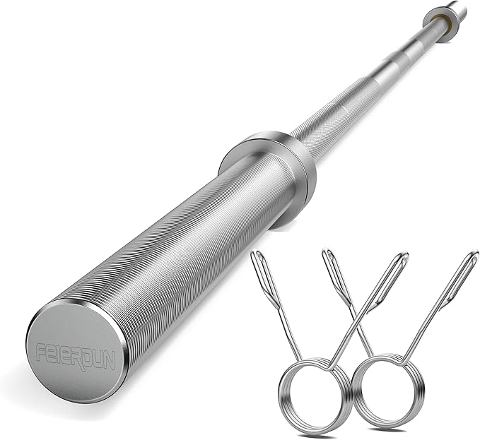 FEIERDUN Olympic Barbell EZ Curl Bar 47in/4ft/5ft/6ft/7ft for Weightlifting 2 inch 2 Spring