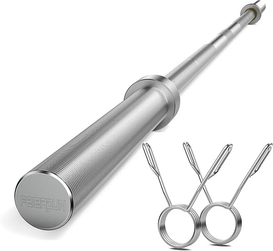 FEIERDUN Olympic Barbell EZ Curl Bar 47in/4ft/5ft/6ft/7ft for Weightlifting 2 inch 2 Spring