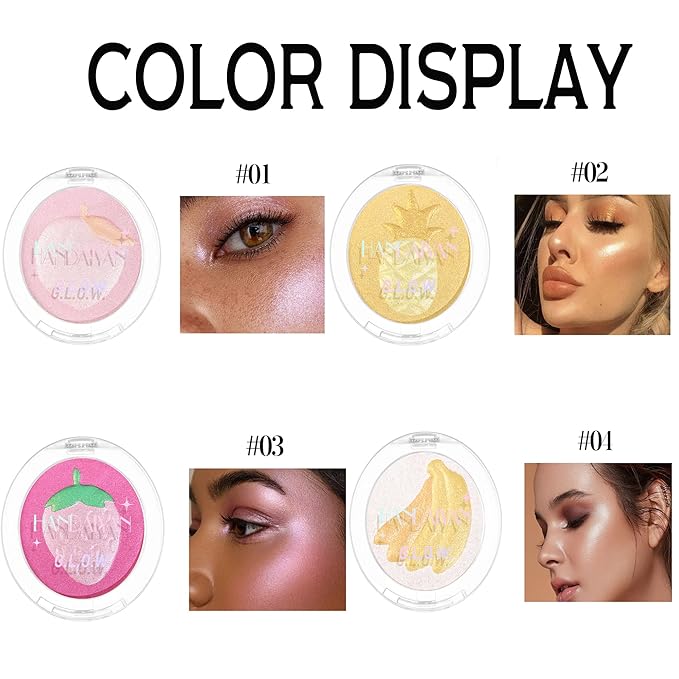 Glitter Highlighter Makeup, 3-In-1 Compact Shimmer Glitter Powder Face