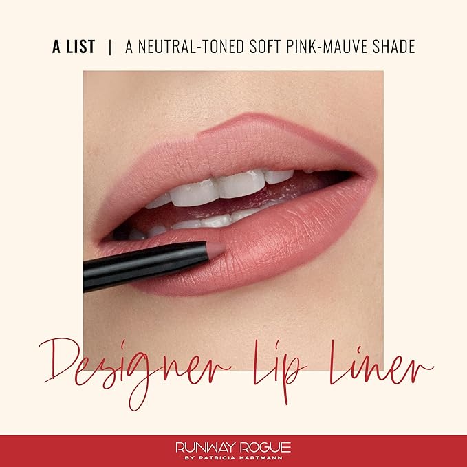 Runway Rogue Designer Liner Lip Pencil, Matte Soft Pink-Mauve Lip Liner Pencil and Lip Liner Sharpener, ‘A List’
