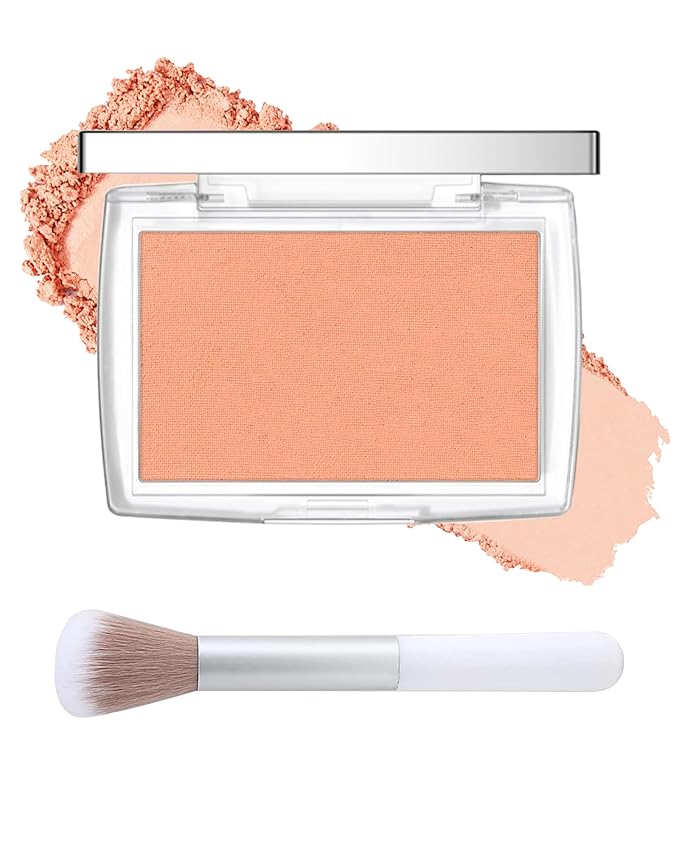 Powder Blush Palette, Matte Powder Makeup Blush for Cheeks, Natural Glow Face Blush Contour Palette, Lightweight, Smooth, Highly Pigmented Buildable Color, Long-lasting All-Day Face Enhancing -#Coral