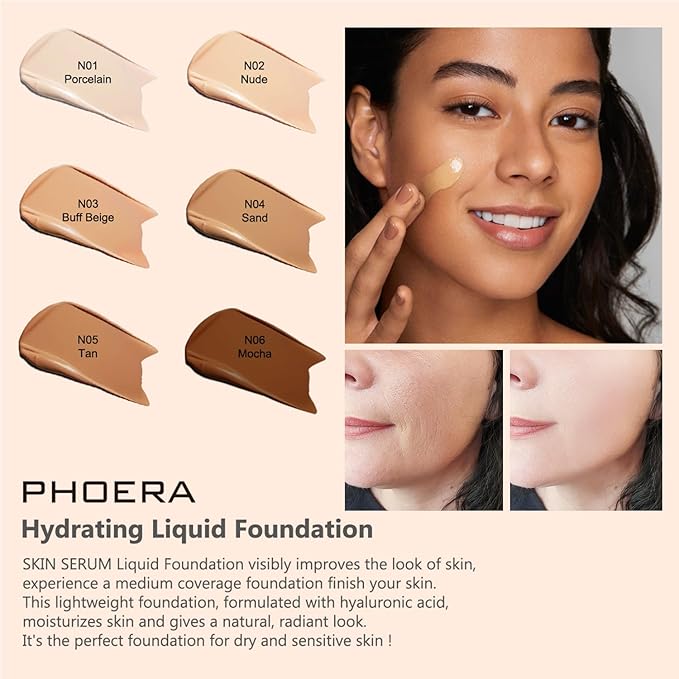 PHOERA Foundation Full Coverage,and Medium Coverage 2024 New Flawless Complexion(101+N01/Porcelain+Porcelain)