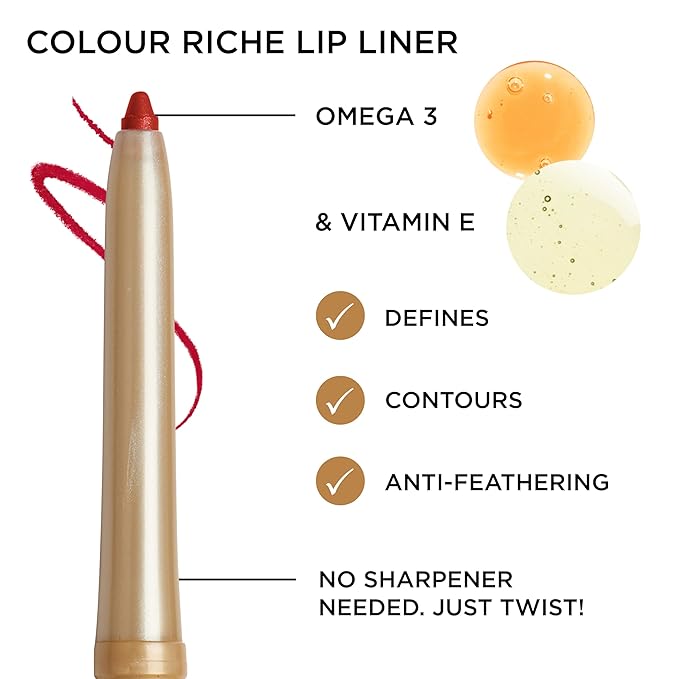 L'Oreal Paris Colour Riche Lip Liner Pencil, Creamy Lip Liner with Omega 3 and Vitamin E, 782 Toffee To Be (Warm Deep Brown), Pack of 2