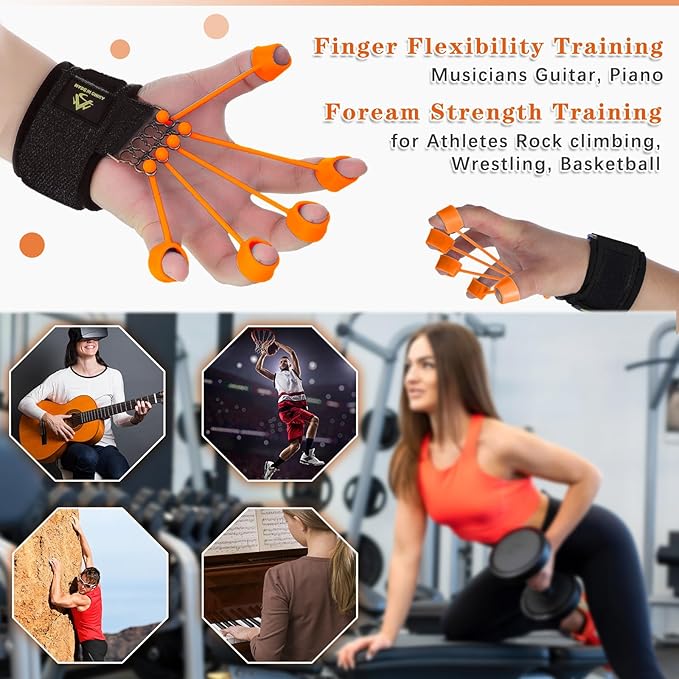 Finger Exerciser Finger Stretcher Finger Resistance Band Guitar (Black,75 LB)