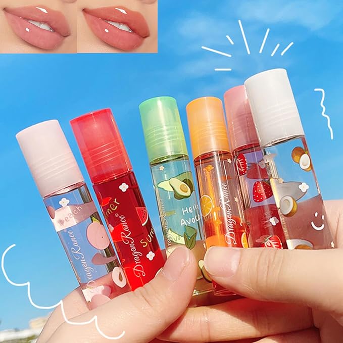 6 Pcs Fruit Lip Oil, Hydrating Lip Glow Hydrating