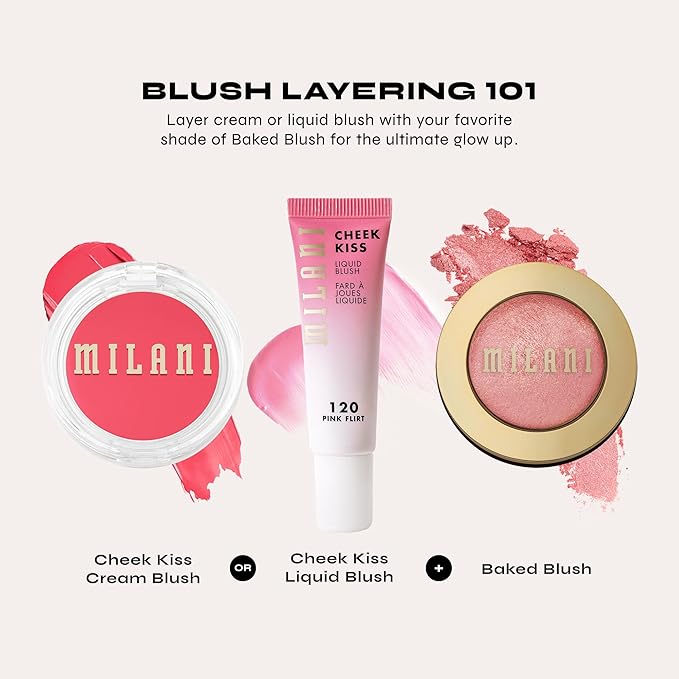 Milani Baked Blush, Powder Blush for Cheeks, Cruelty Free Makeup - Shape, Contour & Highlight Face for a Shimmery or Matte Finish -Dolce Pink