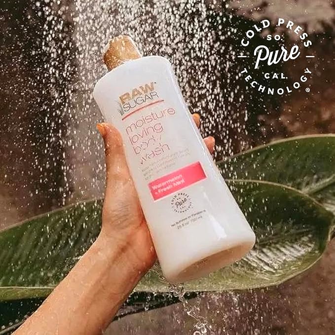 RAW SUGAR Simply Body Wash, (25 Fl Oz, Pack of 1) Bath Soap, Formulated without Sulfates & Parabens (Watermelon + Fresh Mint)