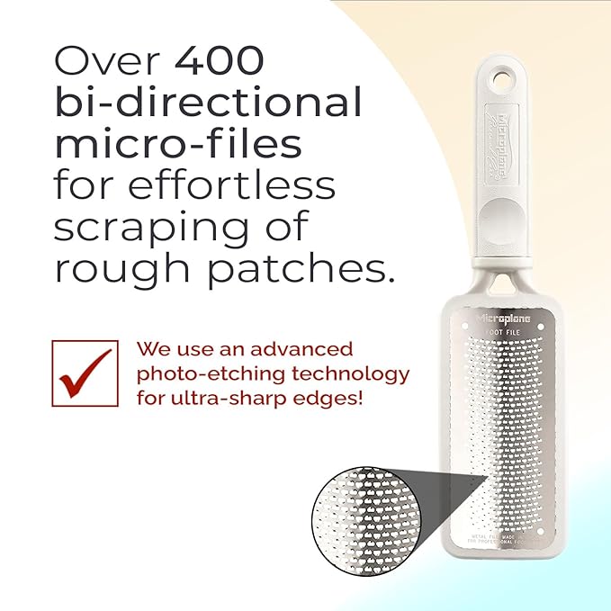 Microplane Colossal Foot File Scraper - The Original Stainless Steel Foot Rasp, Dead Skin/Callus Remover for Feet, Gentle Foot Scrubber, Pedicure Tools for Salon-Quality Foot Care, White