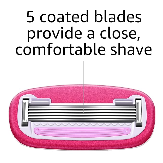 Amazon Basics Women's 5 Blade FITS Razor for Women, FITS Amazon Basics Handle and Venus Handles, Includes 1 FITS Handle, 12 Cartridges & 1 Shower Hanger