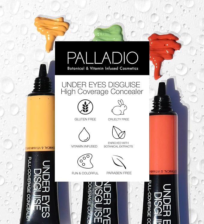 Palladio Full Coverage Concealer, Under Eyes Disguise, Creamy Brush, Custard