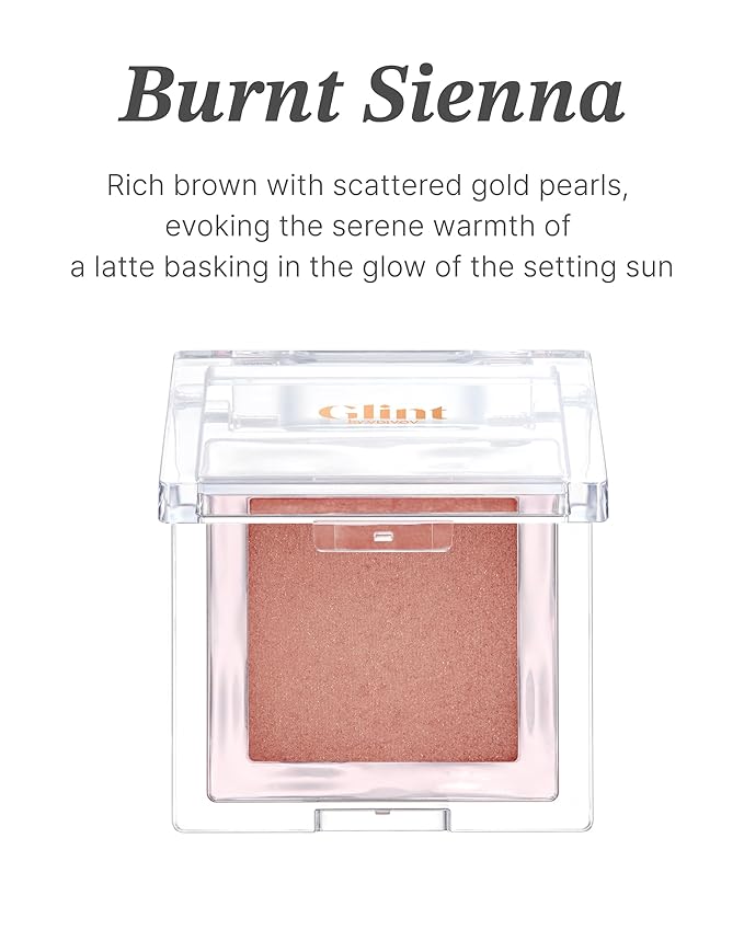 Glint Baked Blush (Burnt Sienna, 0.08oz) - Long-Lasting, All-Day Face Blush Powder for a Natural Look. Korean Skin Care, Korean Makeup. Blendable Color for Eyes, Cheeks & Body.