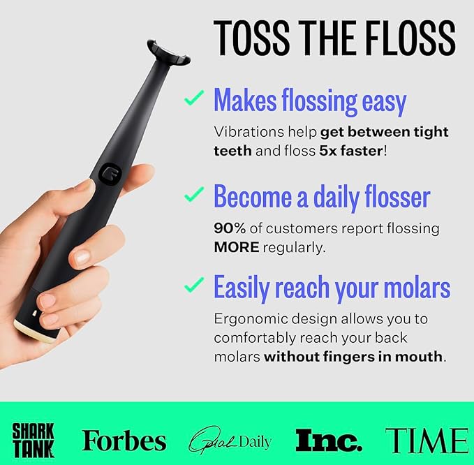 FLAUS Electric Flosser (Shark Tank) with 3 Speeds + 45 Replacement Heads - Easy Gliding Floss for Gentle Gum Care, Water Floss Alternative, Dentist Recommended Tooth Flossers, Eco Dental Floss Picks