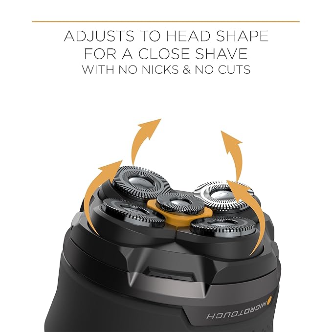 Microtouch Titanium Electric Head Shaver - Rechargeable Head and Face Shaver for Men, Cordless Razor, Hypoallergenic Wet/Dry Shaving, Precision Head Trimmer, Lithium Power, Battery Powered