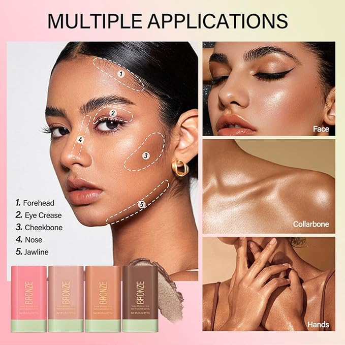 Multi-Use Makeup Blush Stick, Beauty Tinted Solid Blush Stick,Facial Contouring Highlight & Brighten Face Stick, Waterproof Moisturizer Stick, Suitable for All Skin (3#Rich Glow)