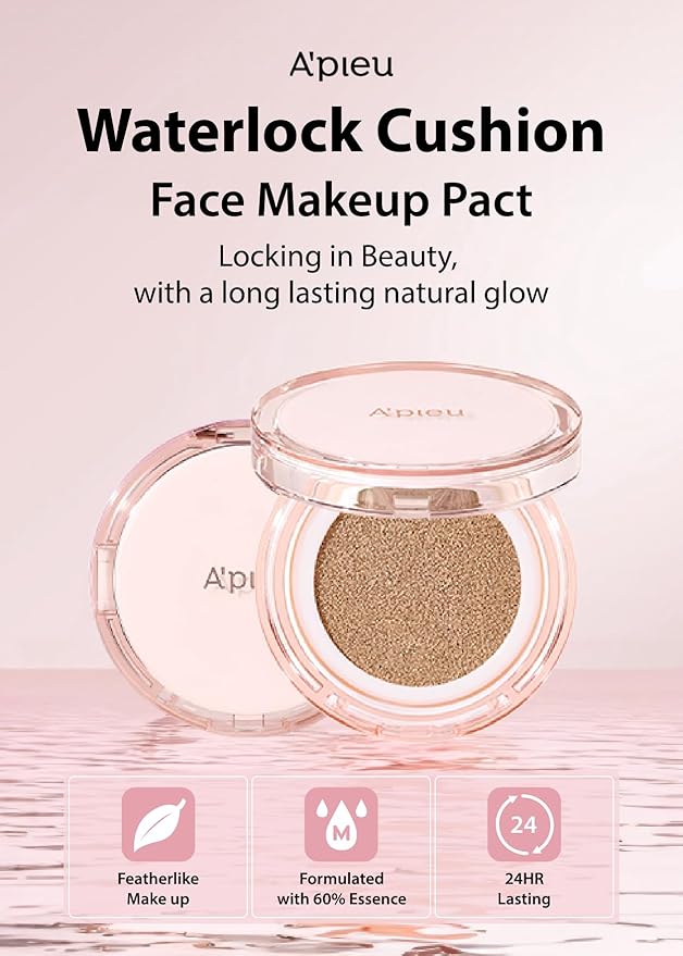 A'PIEU Waterlock Cushion Foundation No.23 Natural Beige Semi-Matte Acid, Paraben-Free