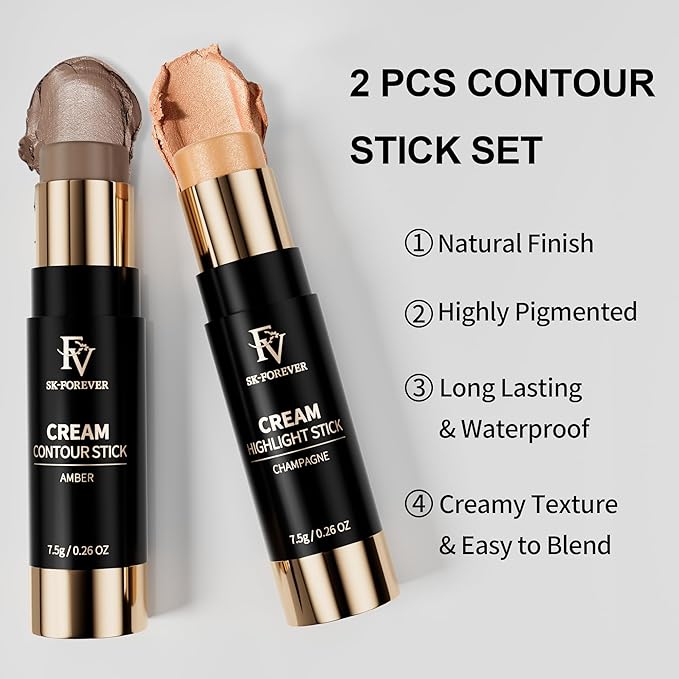 FV 2PCS Contour Stick, Highly Pigmented & Blendable Makeup, 01&03