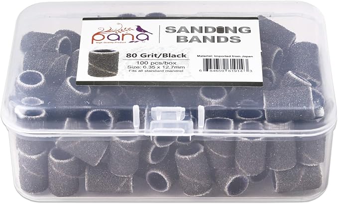 PANA 100 Pieces Nail Sanding Bands Professional Nail Manicure Great Fit for Nail Drill Bits for Acrylic Nails (80 Grit, Black)