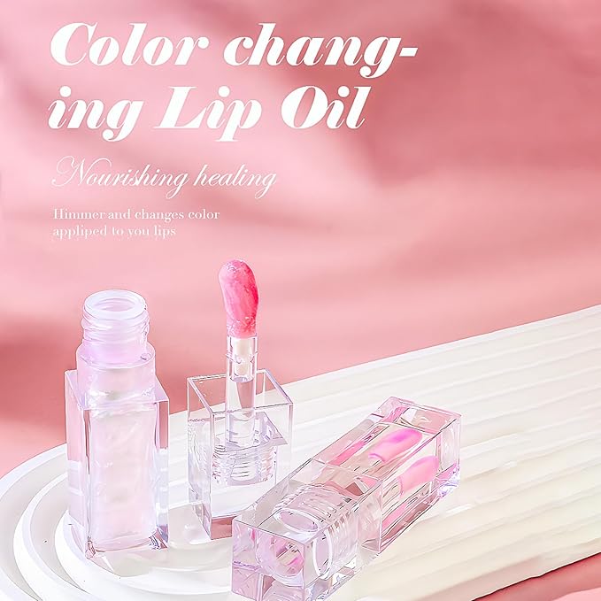 Erinde Magic Color Changing Moisturizing Lip Glow Oil, Plumping Glimmer Changing Lip Oil, Long Lasting Nourishing Lip Glow Oil, Non-sticky Fresh Texture Big Brush Lip Gloss Lip Balm, Transparent