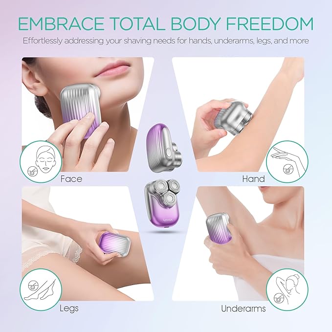 VOYOR Electric Razors for Women 3D Floating Blade Shaver for Women, Electric Shaver for Legs Bikini and Body Facial Hair Remover Women's Shavers Waterproof Women's Grooming ES310 (Purple)