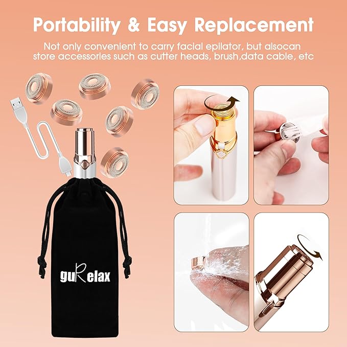 Replacement Heads for Flawless Hair Remover Gen 2, 18k Gold Facial Hair Remover Replacement Head with Compartment Storage Box, Women Painless Replacement Blades fit Finishing Touch Flawless