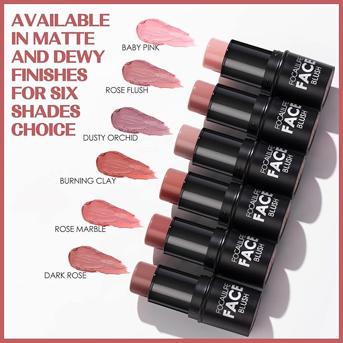 FOCALLURE Cream Blush Makeup,Buildable Blush Stick for Cheeks,Matte Stick,ROSE FLUSH