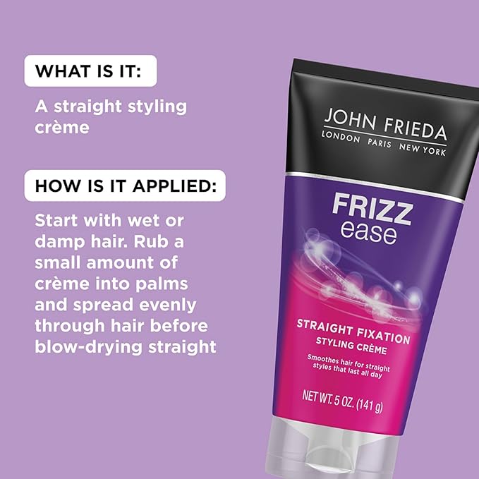 John Frieda Frizz Ease Straight Fixation Styling Crème, Straightens Frizzy Hair with Milk Protein & Almond Oil, Sleek, Shiny, Frizz-Free, ThermaGuard Heat Protection Against Damage, 5 Oz, Pack of 2