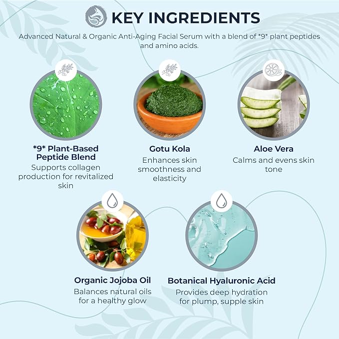 Peptides Serum for Face - Collagen Booster - Anti-Aging - Tighten Lift Hydrate & Plump All Skin Types, Reduce Fine Line & Wrinkles, All Natural Ingredients - Foxbrim Naturals (1 Fl Oz)