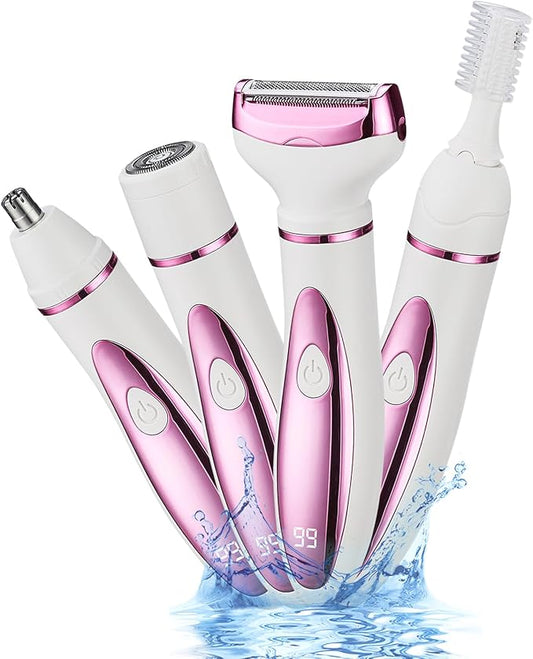 Upgraded 4 in 1 Electric Razors for Women, Portable Shaver with Digital LED Battery Display, Rechargeable Women Electric Trimmer for Face Arm Body Legs Underarm Bikini