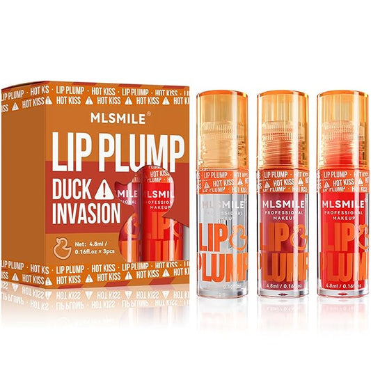3 Colors Duck Lip Plumper Gloss, Glitter Shine Primer Lip Tint Korean Clear Plumping Lip Gloss, High Pigment No Sticky Sexy Lip Gloss, Lip Plumper Gloss Make Lips Fuller(Set A)