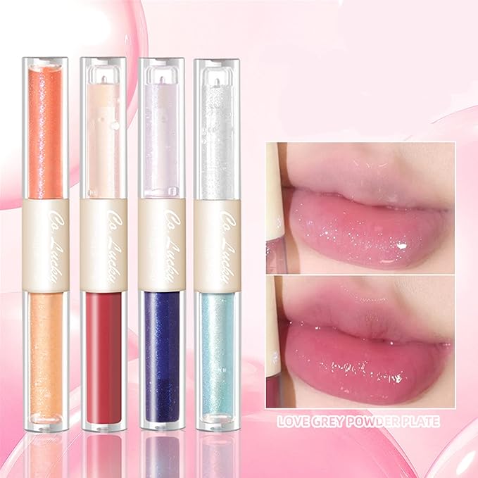 KWOLYKIM 2 In 1 Double Mirror And Matte Lip Gloss, Hydrating Lip Gloss with Essential oil, Liquid Shine Glossy Lip Tint, Hydrated & Fuller-looking Lips, Long-Lasting Sweet Lip Glaze