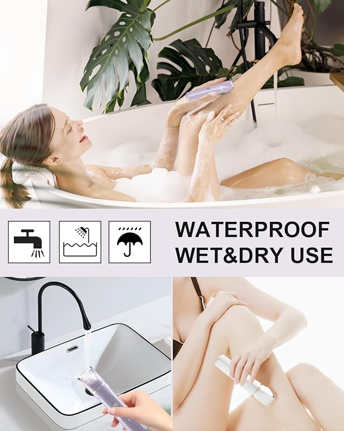 AREYZIN Bikini Trimmer for Women Painless Electric Razor for Women,3 in 1 Pubic Hair Trimmer,USB Recharge Dock,Replaceable Ceramic Blade Heads,IPX7,White