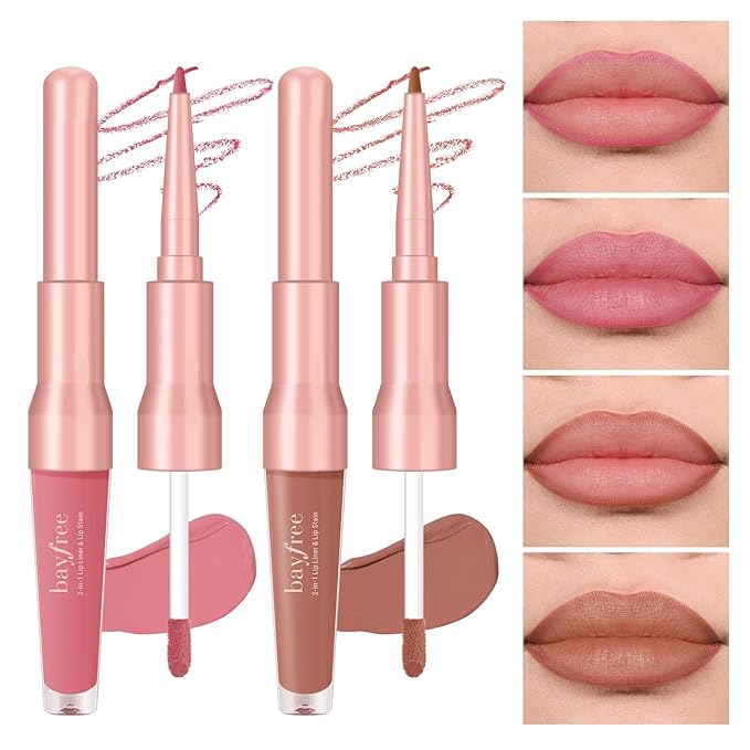 2 PCS Lip Liner and Lip Stain Combo Set, High Pigmented Long Lasting Velvet Lip Tint, Well-Defined Lipliner, Weightless Waterproof Not Animal Tested, Matte Finish Makeup