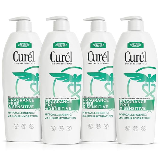 Curel Fragrance Free Lotion, Sensitive Hypoallergenic Lotion for Dry Skin, Dermatologist Recommended, 20 Oz, Pack of 4