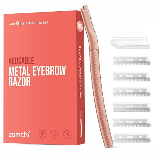 ZOMCHI Eyebrow Razor, Face Razors for Women&Men, Eyebrow Trimmer Shaper with Precision Cover,Facial Shaver with 6 Blades (Rose Gold)
