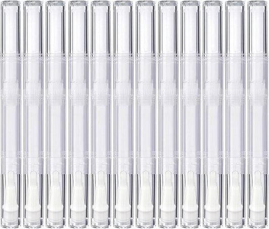 12 Pack 3 ml Transparent Twist Pens, Empty Nail Oil Pen with Brush Tip, Cosmetic Lip Gloss Container Applicators Eyelash Growth Liquid Tube (12x)